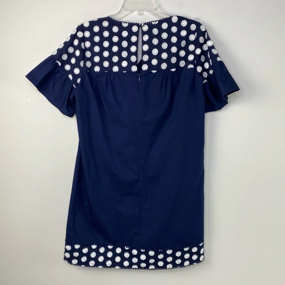 J.Crew Navy White fringe dot shirt dress size 6